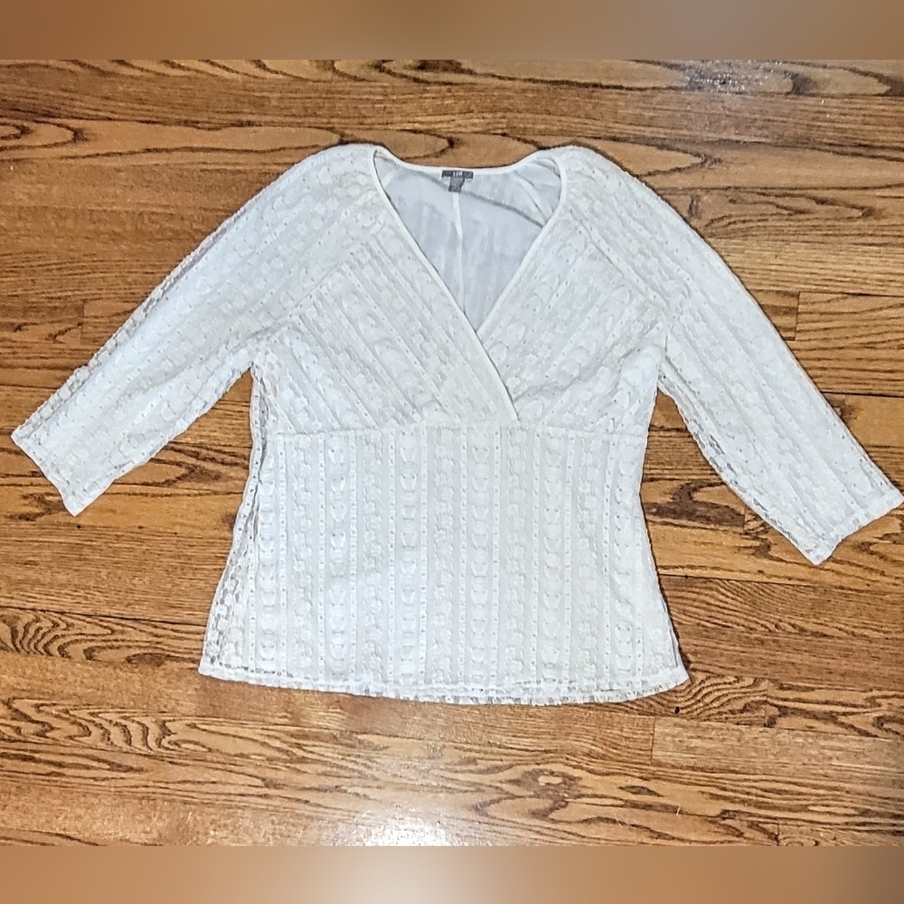 XL J. Jill Lace Babydoll Faux Wrap V-neck Lined Delicate Feminine White Elevated